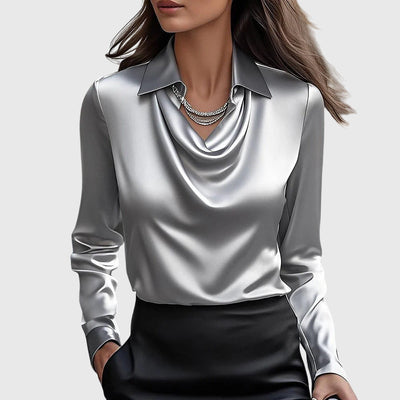 Léa™ | Blouse à Col Plissé avec Finition Satinée