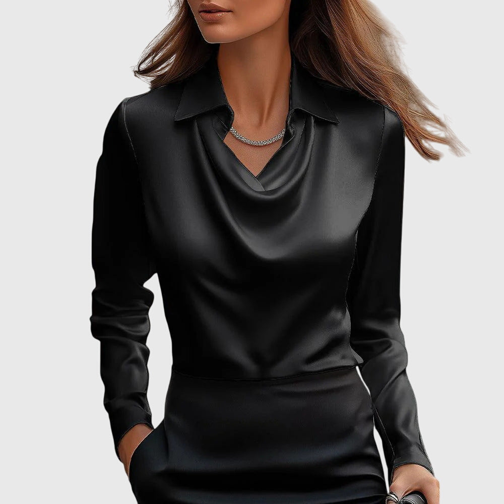 Léa™ | Blouse à Col Plissé avec Finition Satinée