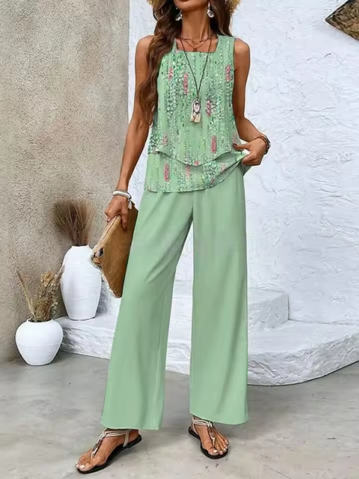 Candice | Ensemble deux pièces avec haut et pantalon assortis