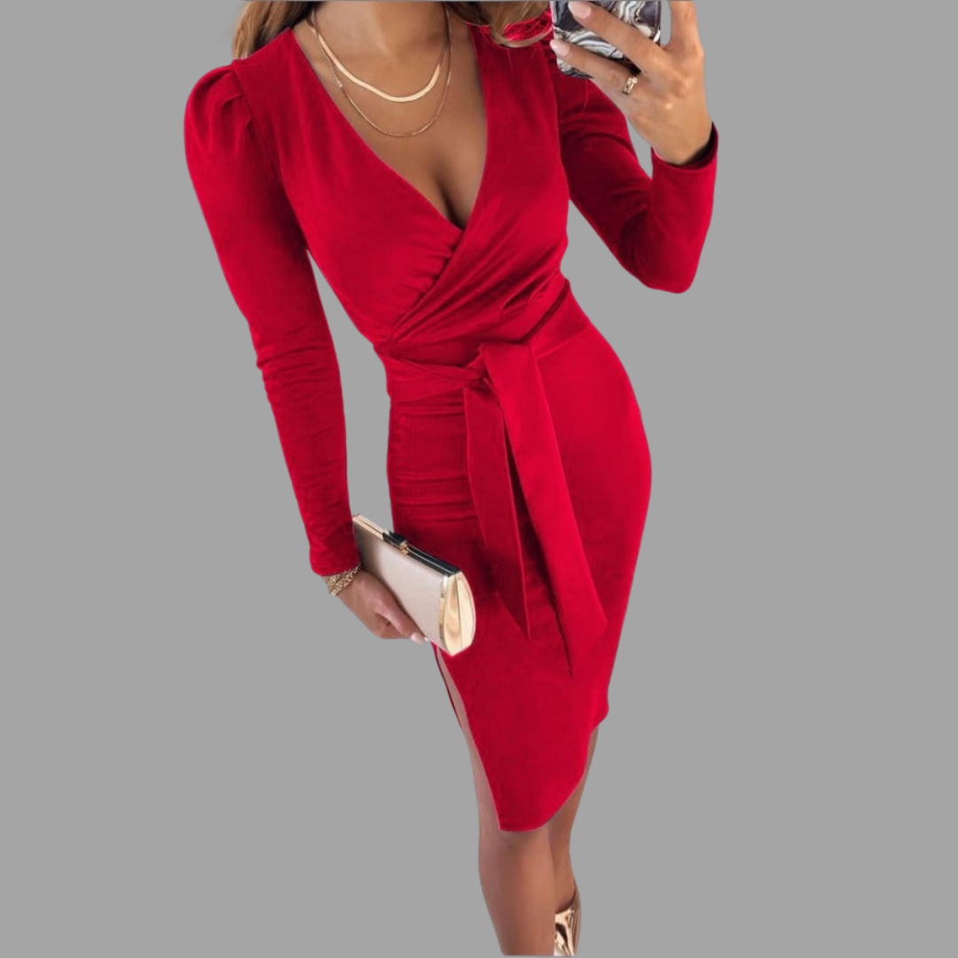 Fanny | Robe midi à col en V élégant