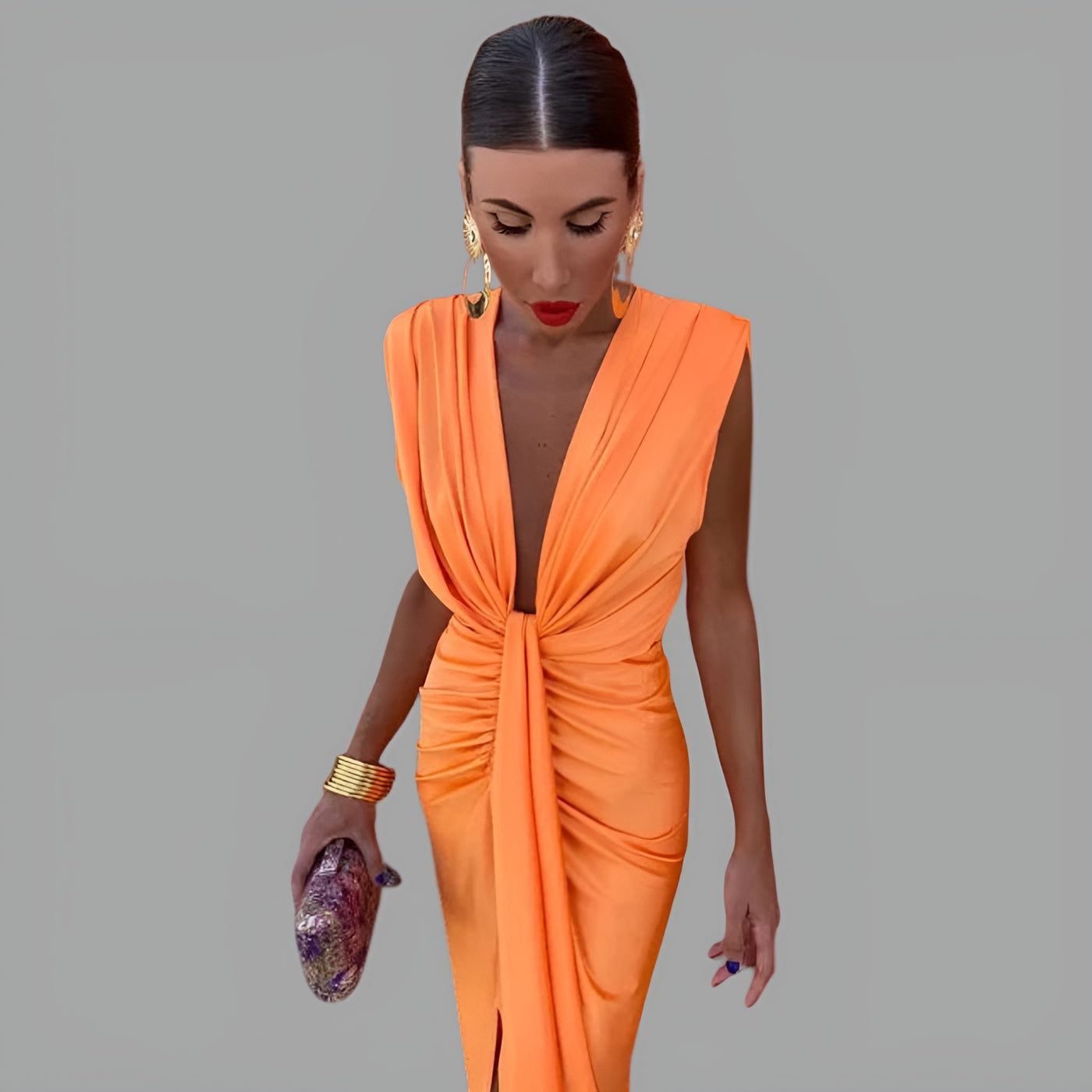 Évelyne | Robe longue moulante à fronces Sunset