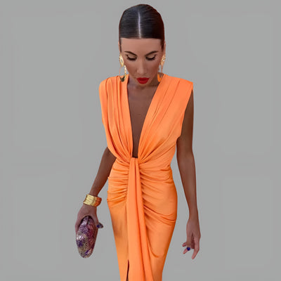 Évelyne | Robe longue moulante à fronces Sunset