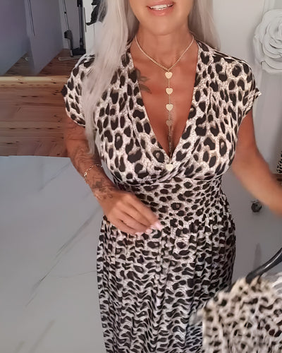 Adèle - Robe élégante à motif léopard et décolleté en V