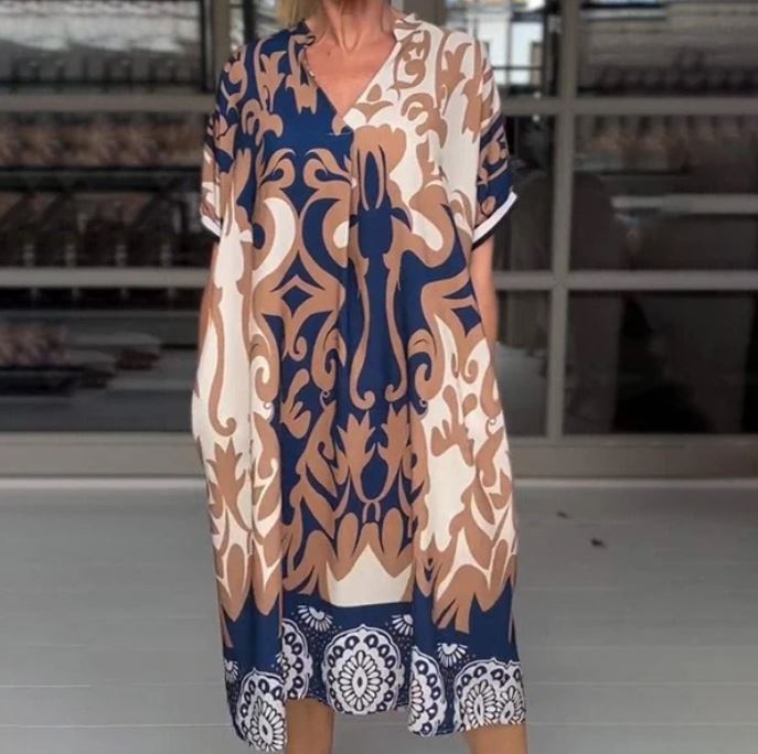Pascaline | Robe midi ample à décolleté en V imprimé