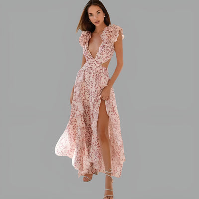 Salomé | Robe longue dos nu à volants