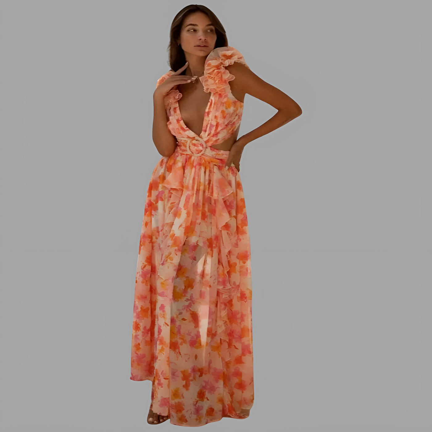 Salomé | Robe longue dos nu à volants