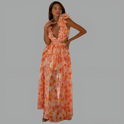 Salomé | Robe longue dos nu à volants