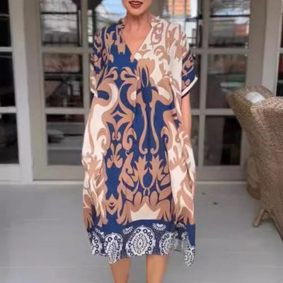 Pascaline | Robe midi ample à décolleté en V imprimé