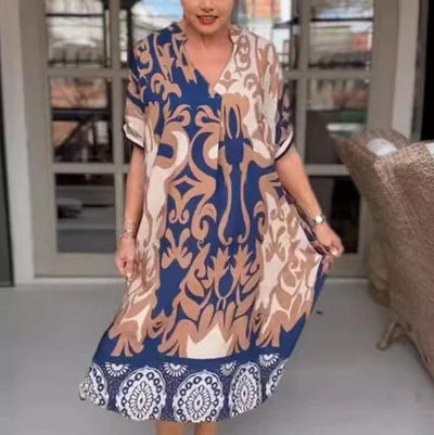 Pascaline | Robe midi ample à décolleté en V imprimé