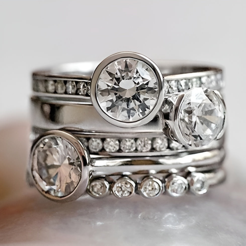 Bérénice™ | Bague vintage superposée en argent et cristal