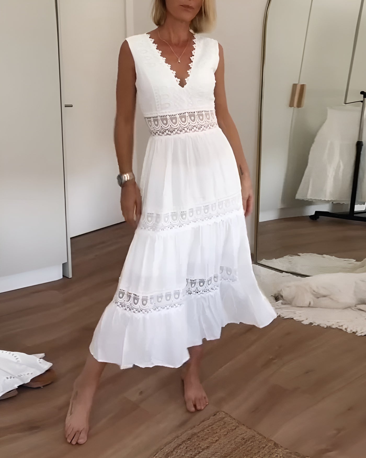 Isabelle | Ärmelloses Midikleid im Boho-Stil mit Spitzendetails