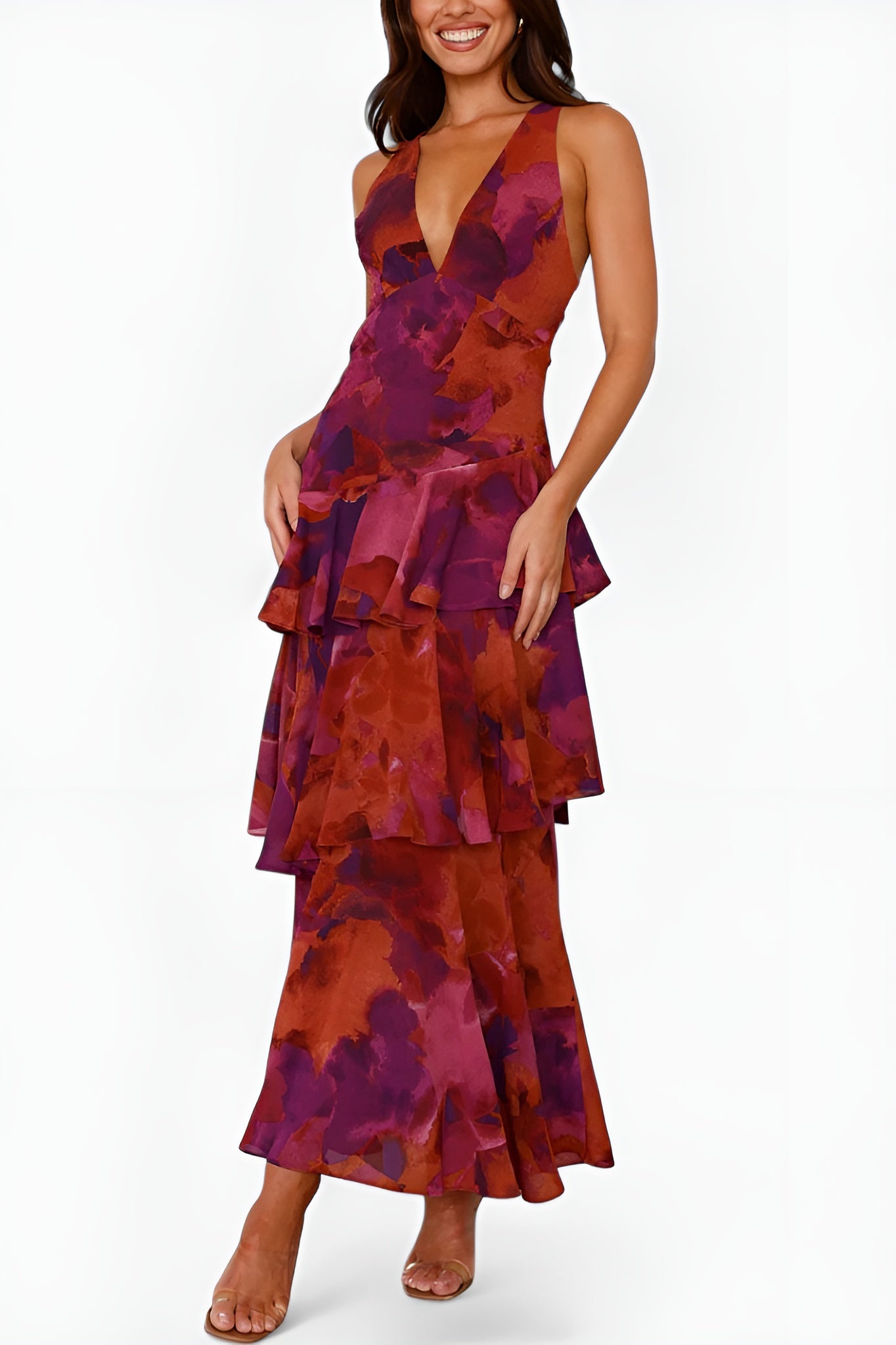 Emma - Domenica Robe en Mousseline à Décolleté en V et Couches Fluides