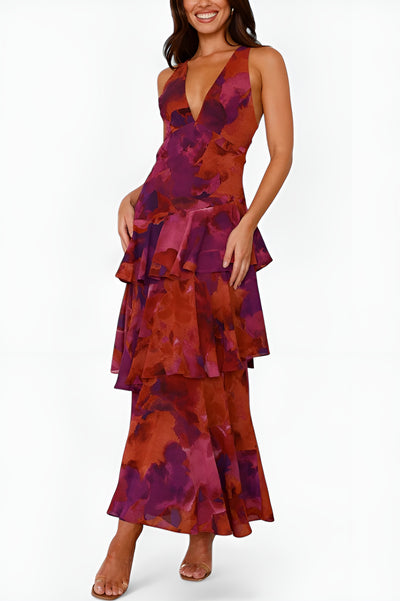 Emma - Domenica Robe en Mousseline à Décolleté en V et Couches Fluides