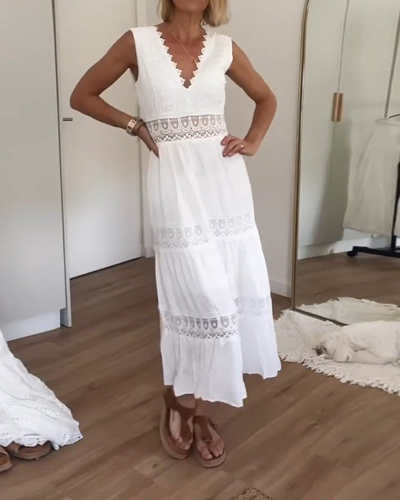 Isabelle | Ärmelloses Midikleid im Boho-Stil mit Spitzendetails