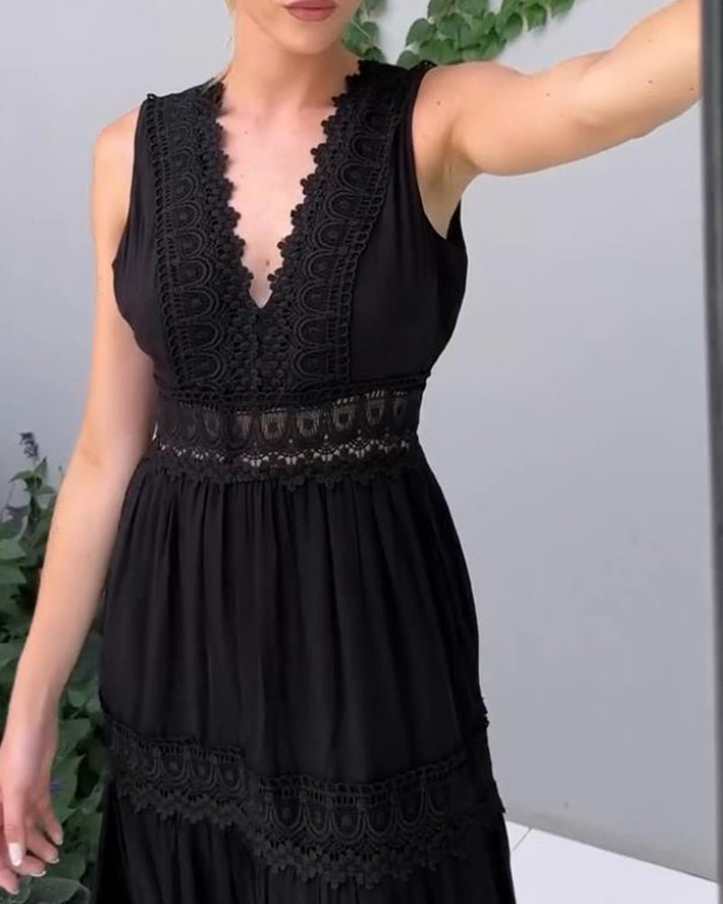 Isabelle | Ärmelloses Midikleid im Boho-Stil mit Spitzendetails