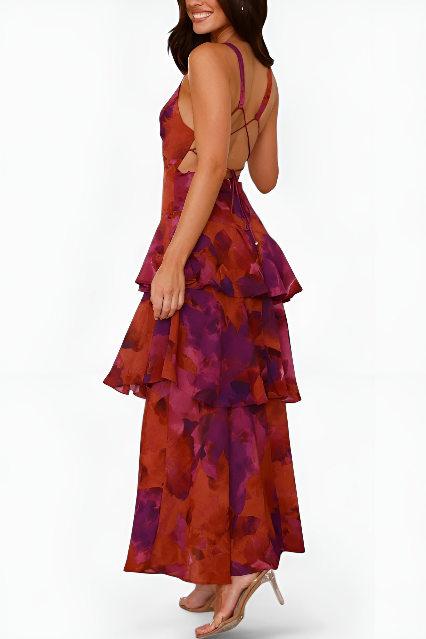 Emma - Domenica Robe en Mousseline à Décolleté en V et Couches Fluides