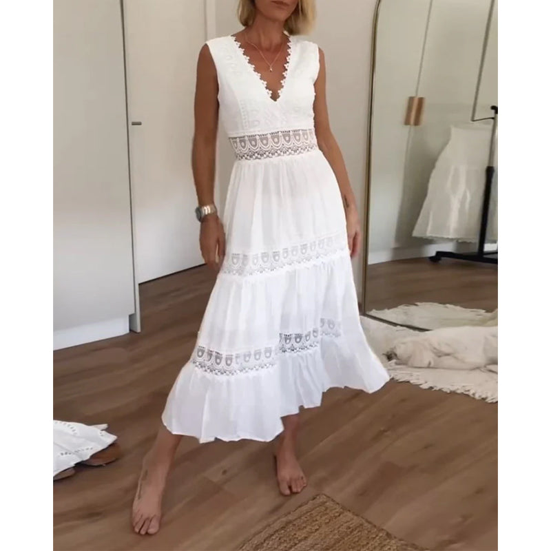 Isabelle | Ärmelloses Midikleid im Boho-Stil mit Spitzendetails