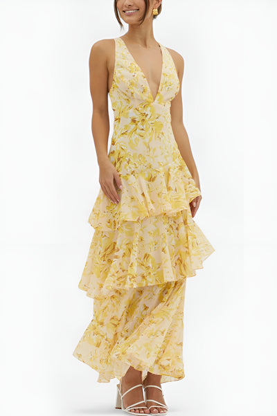 Emma - Domenica Robe en Mousseline à Décolleté en V et Couches Fluides