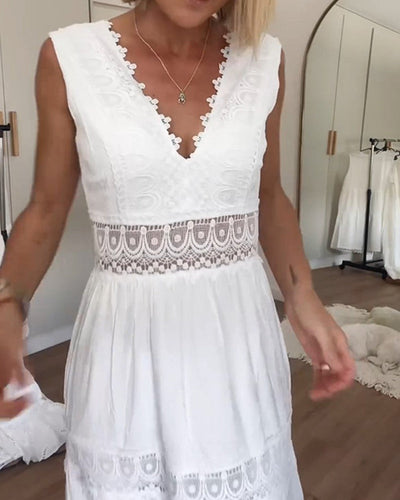 Isabelle | Ärmelloses Midikleid im Boho-Stil mit Spitzendetails