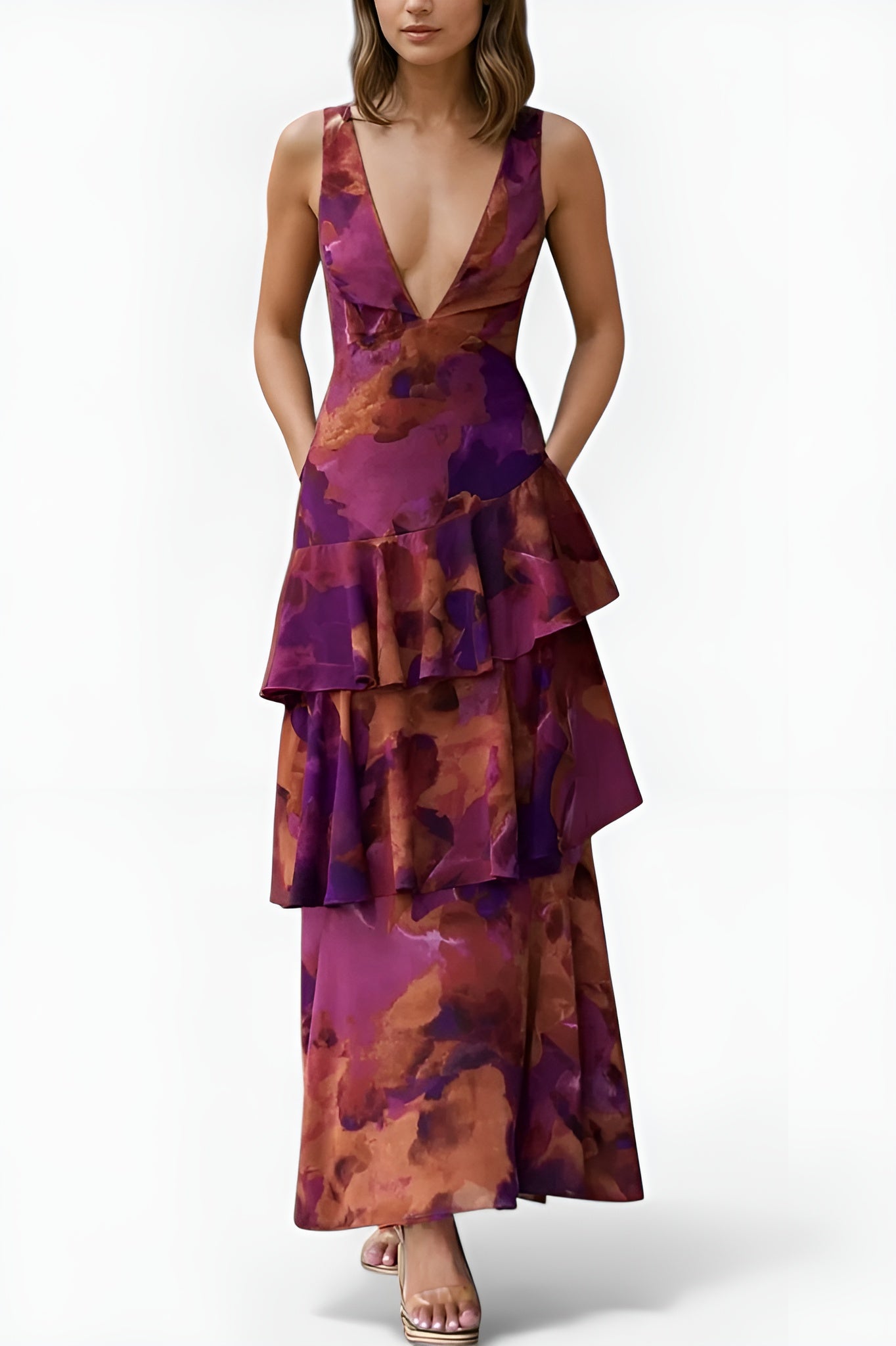 Emma - Domenica Robe en Mousseline à Décolleté en V et Couches Fluides