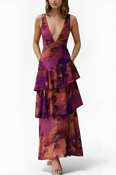Emma - Domenica Robe en Mousseline à Décolleté en V et Couches Fluides