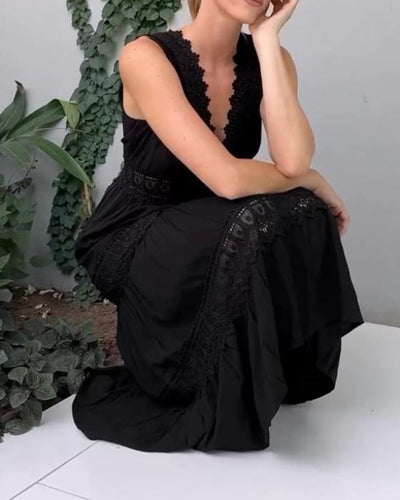 Isabelle | Ärmelloses Midikleid im Boho-Stil mit Spitzendetails