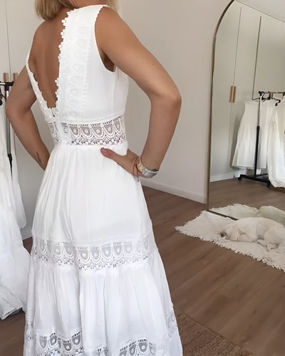 Isabelle | Ärmelloses Midikleid im Boho-Stil mit Spitzendetails
